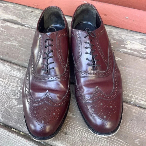 VTG FLORSHEIM The Worthmore Shoe Men's Burgundy Wing Tips Size 10 D India - Picture 2 of 8